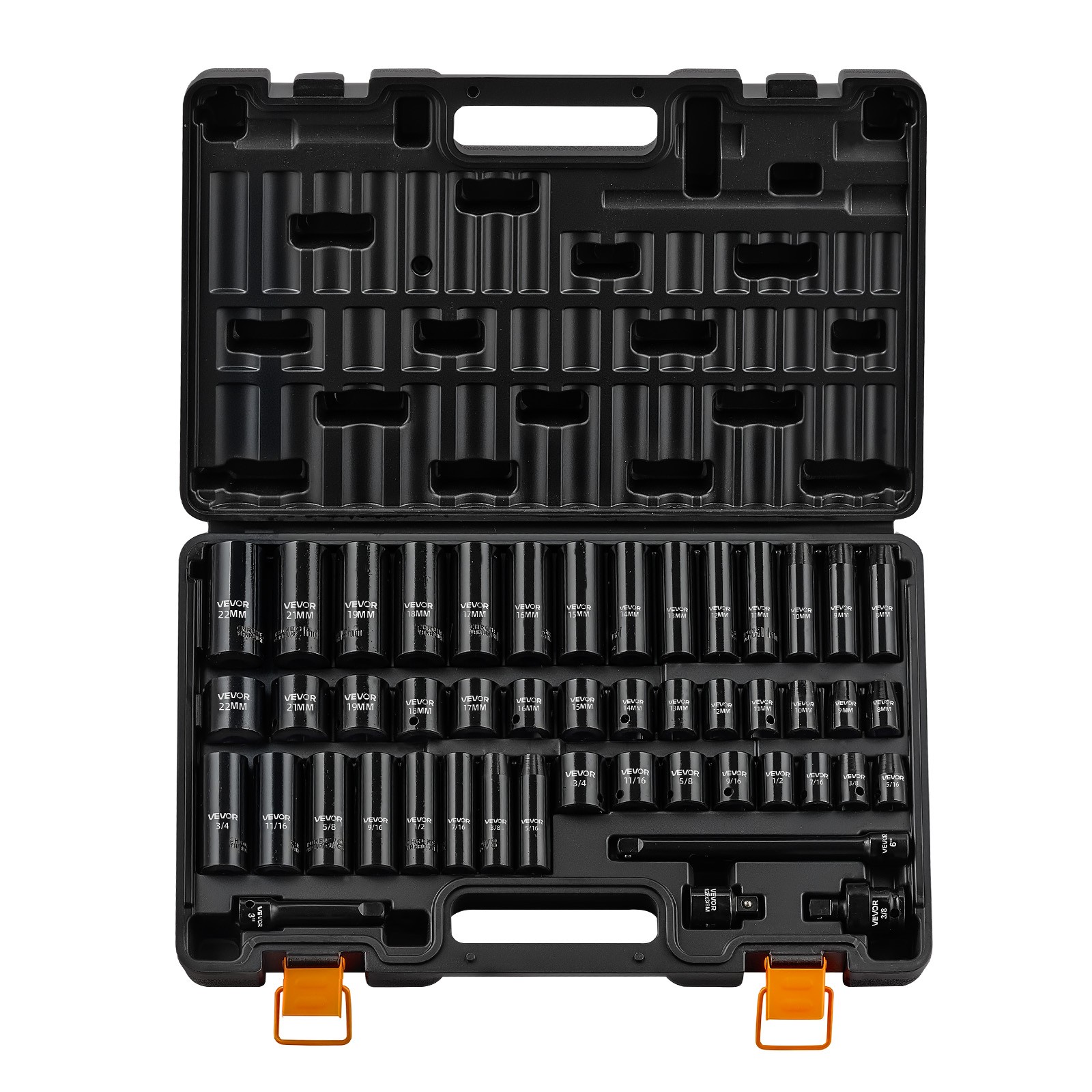 VEVOR Impact Socket Set 3/8" Drive 48-Piece Socket Set 6-Point with Storage Case