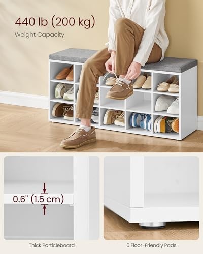 CUSTOS Collection - Shoe Bench, Storage 15 cubbies Cloud White + Dove Gray