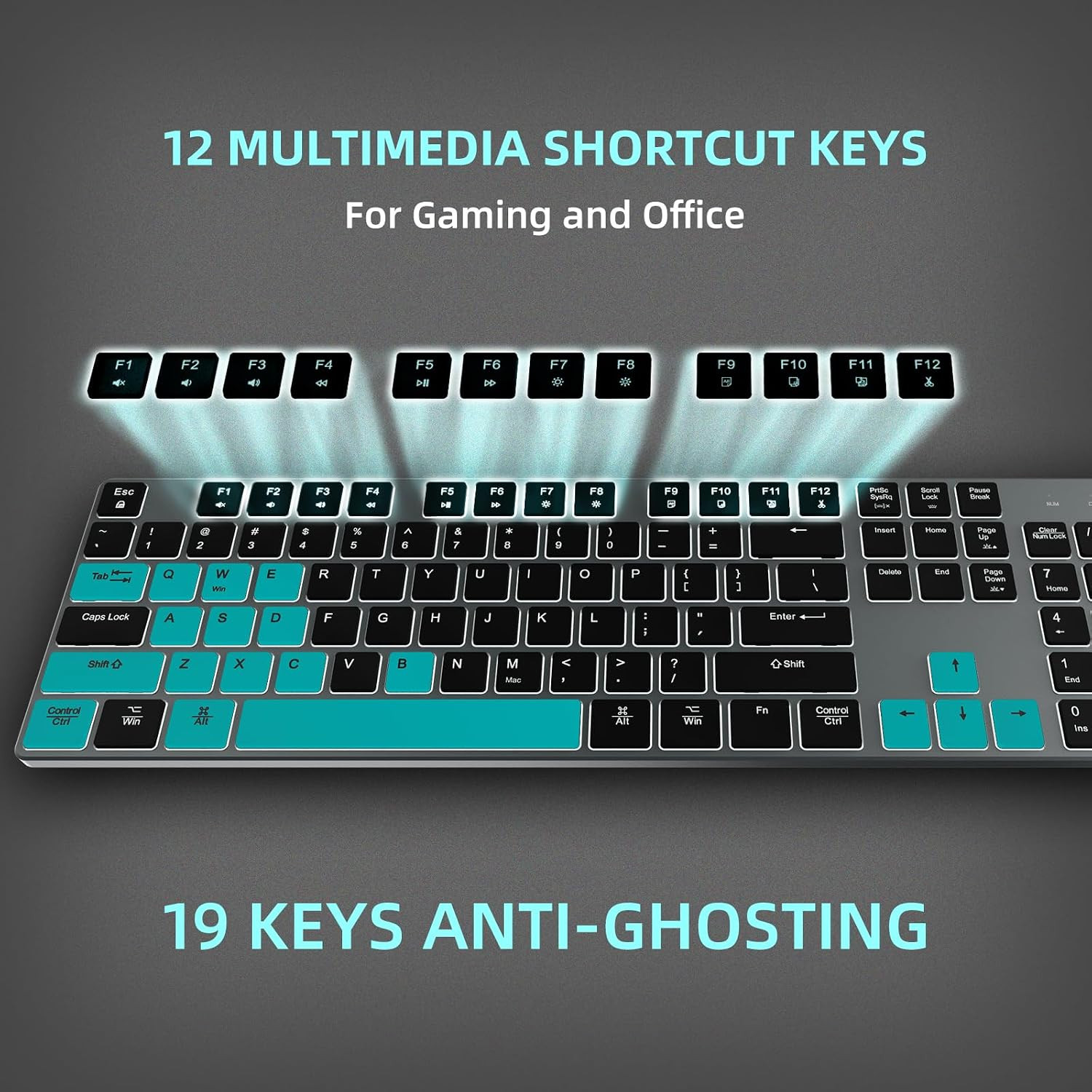 Wired Backlit Keyboard for Windows/Mac,Aluminum Slim & Quiet Full Size