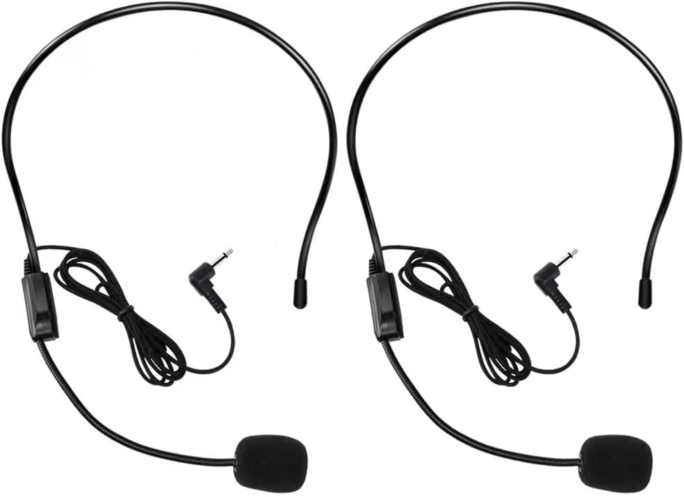 2Pcs Microphone Headset Mic, Flexible Wired Boom for Voice Amplifier, Black