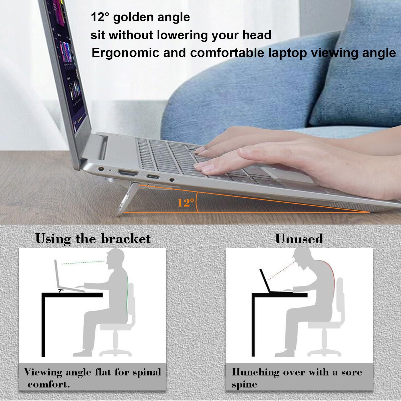2 PCS Alloy Foldable Keyboard Riser Dual Tilt Angle Adjustable Lift Silver