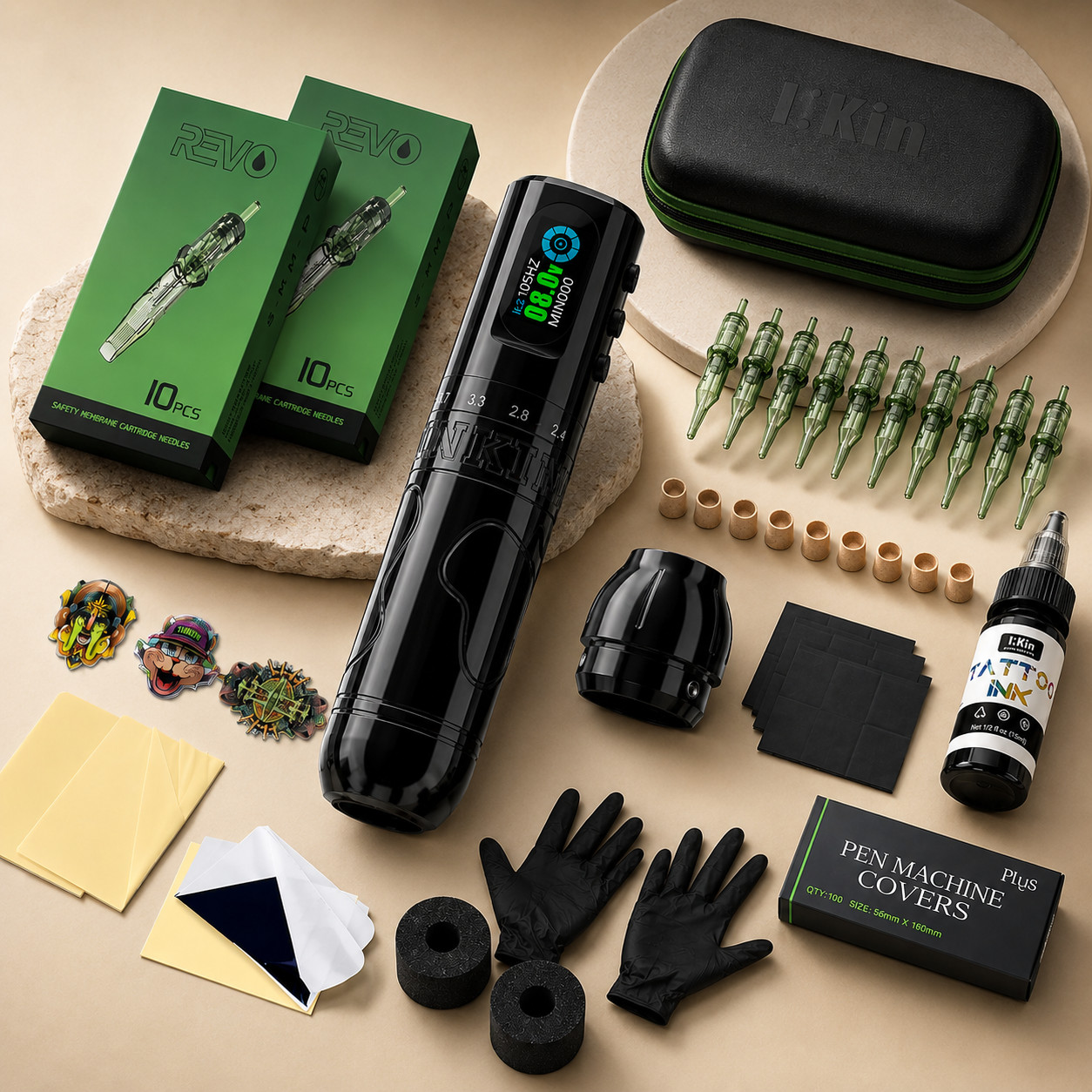 INKin Wireless Tattoo Gun Kit with 6 Adjustable Stroke 1600mAh Needles&Ink Set