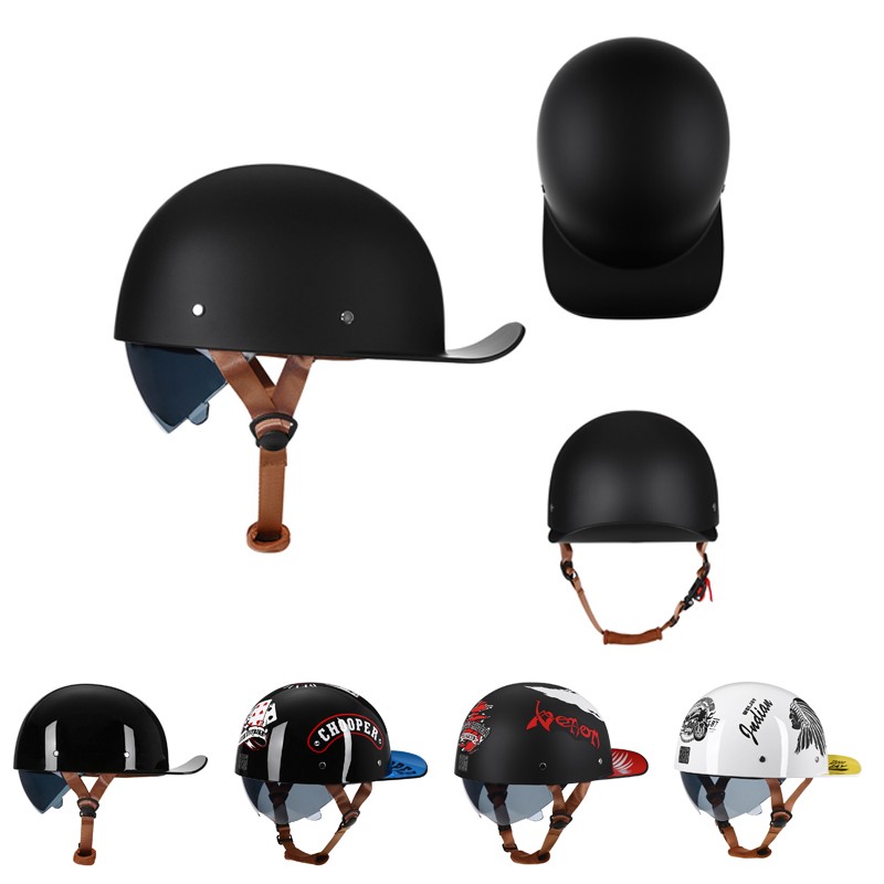 Open Face Motorcycle Half Helmet Retro Baseball Cap for Cruiser Moped Street DOT