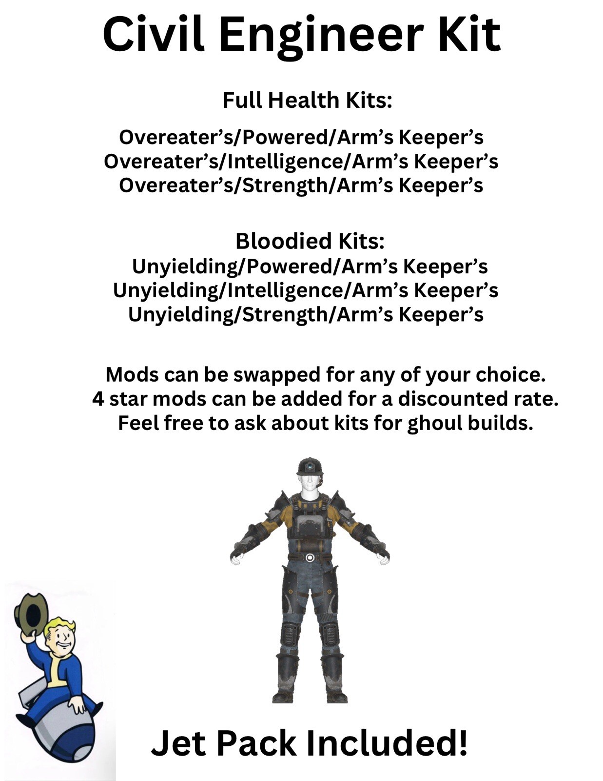 (Xbox) Custom Civil Engineer Armor Kit (Fully Modded Set + 15 Legendary Mods)