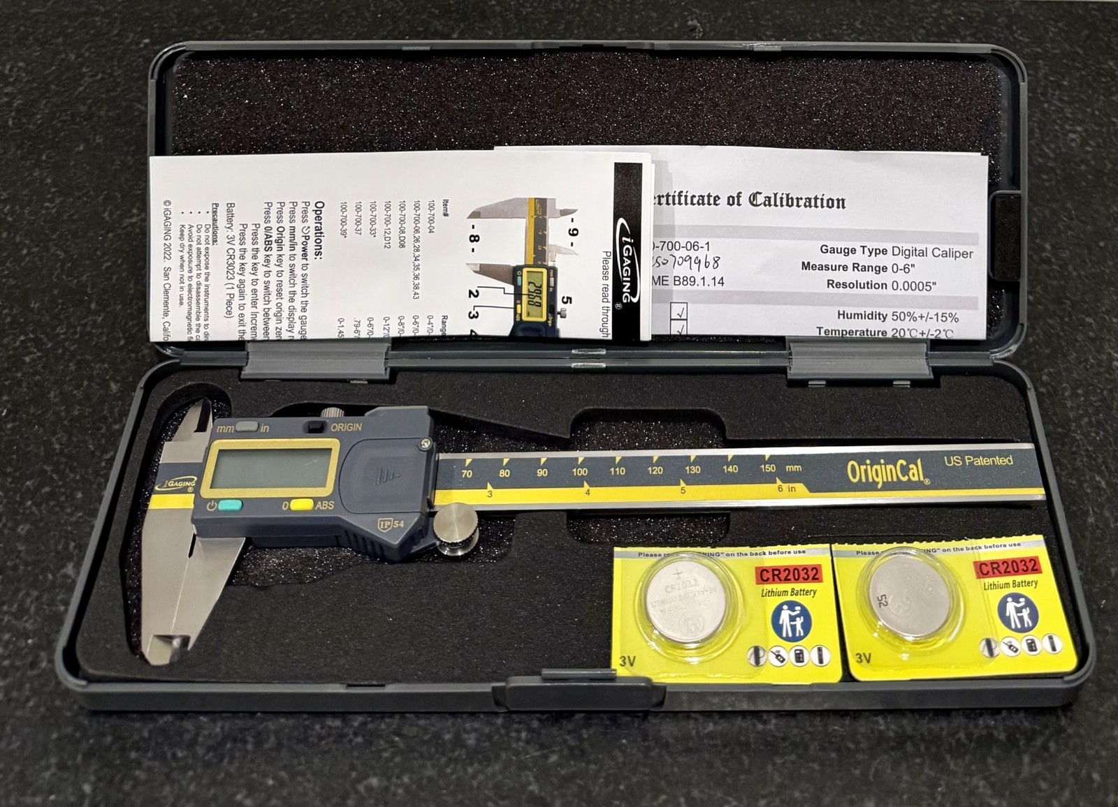 iGAGING Absolute Origin 0-6" Digital Caliper, IP54 Stainless Steel,