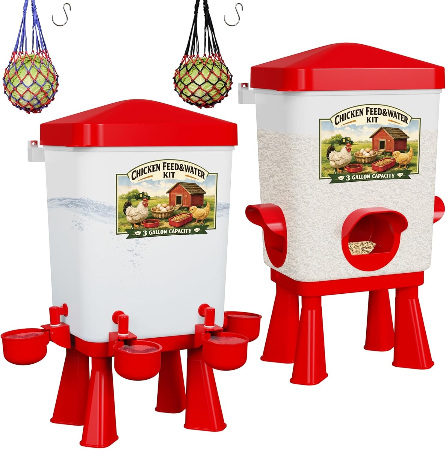 Chicken Feeder and Waterer Set, 3 Gallon/16 LB Automatic Poultry Feeding System