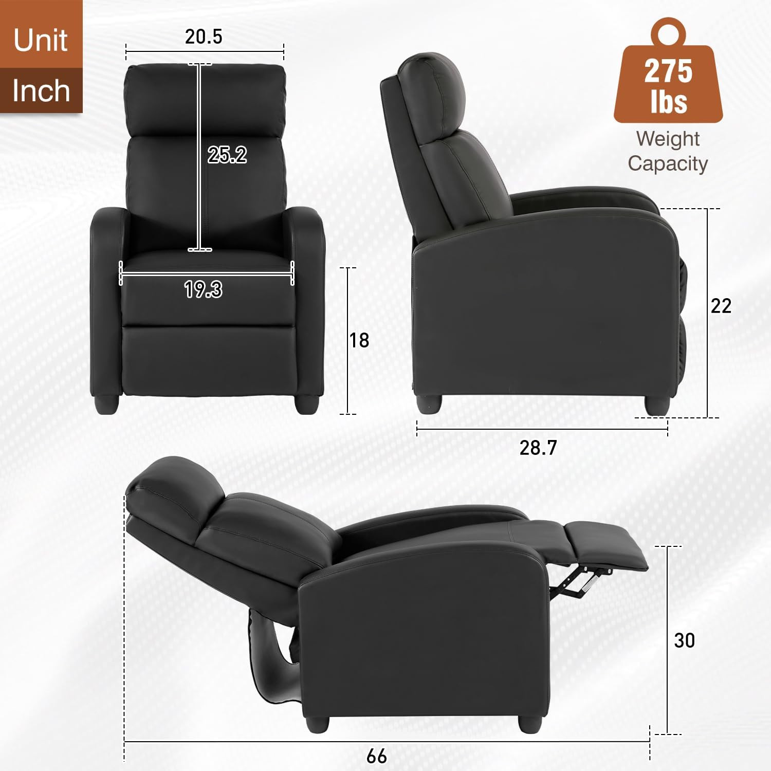 Bestmassage | Recliner Chair | No Massage Function | Leather Black | with Lumbar