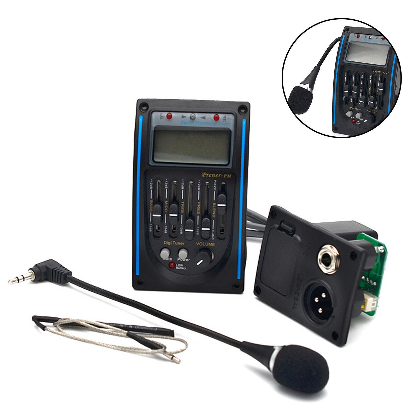 5 Band Guitar Equalizer Acoustic Preamp EQ Piezo Pickup Amplifier Tuner LCD 1pc