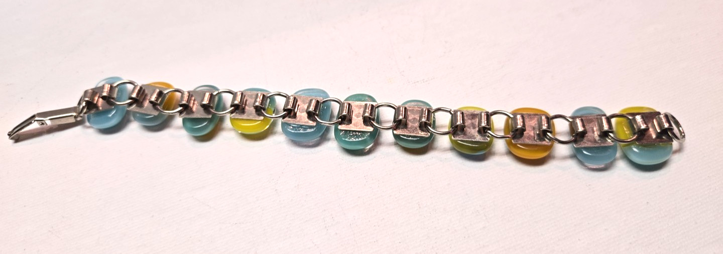FUSED GLASS LINK BRACELET Multicolor Blue Green Orange
