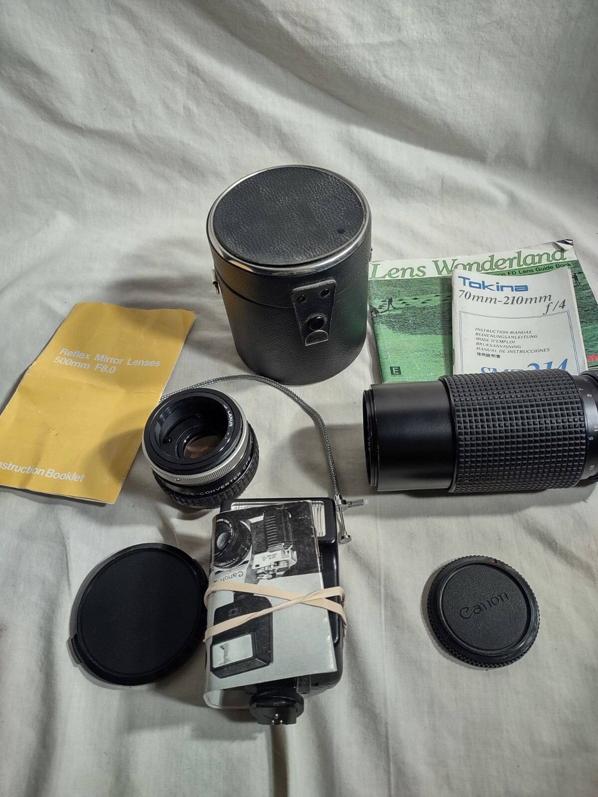 camera accessories lot PARTS ONLY UNTESTED (Lens, case, flash, caps and manuals)