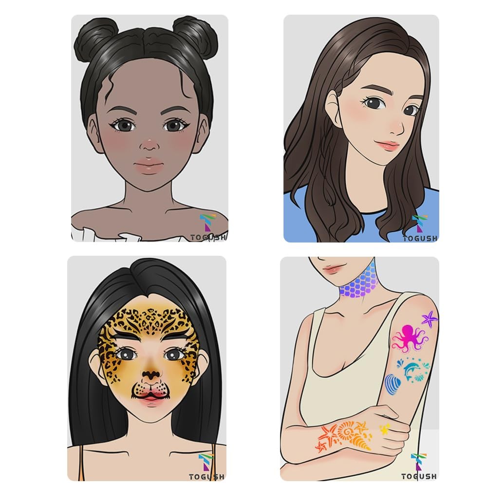 Face Painting Practice Board 4 PCS A4 Reusable Makeup Template 8.3x11.7