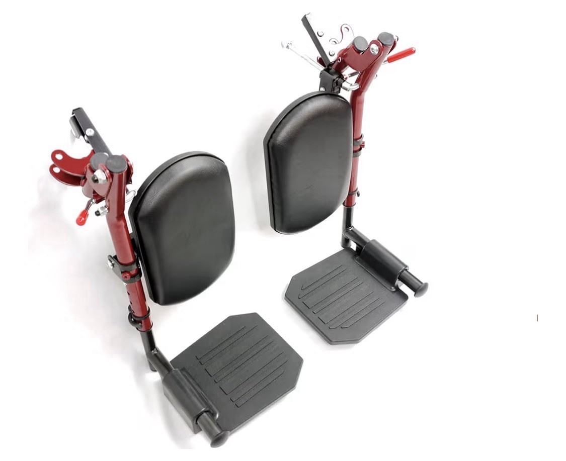 Red Wheelchair elevating Leg Rests w/Calf pad Non-Slip Footplates Compatible W/