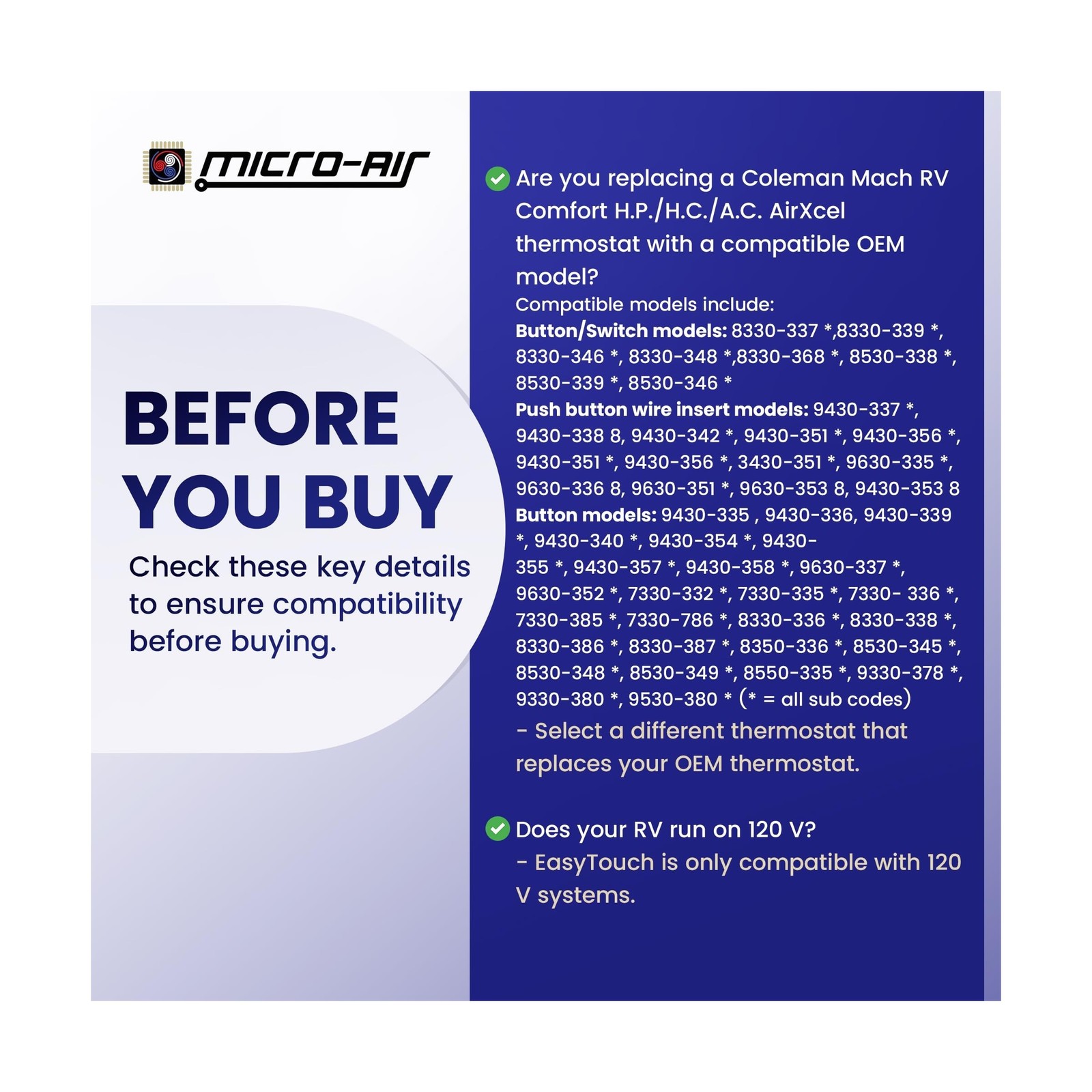 MICRO-AIR EasyTouch Digital RV Thermostat Replacement - Programmable and Reli...