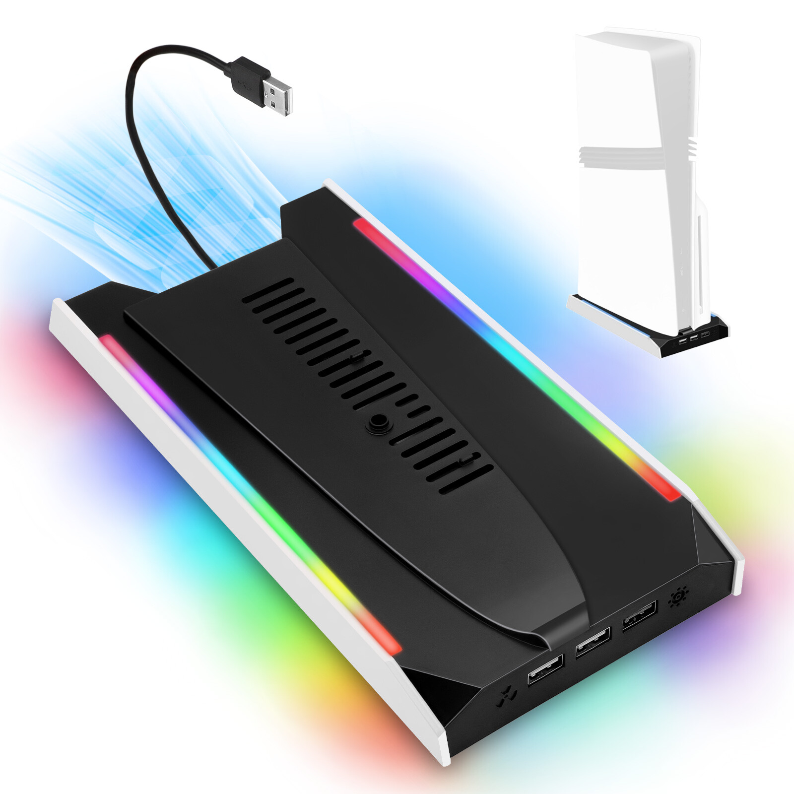 Cooling Fan Stand for PS5 Pro/Slim Disc & Digital Editions w/ 3 USB Charger Port