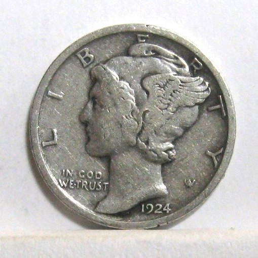 1924-P MERCURY DIME  F+ to VF  Details $1.75 eBay Shipping Combined to $20 value