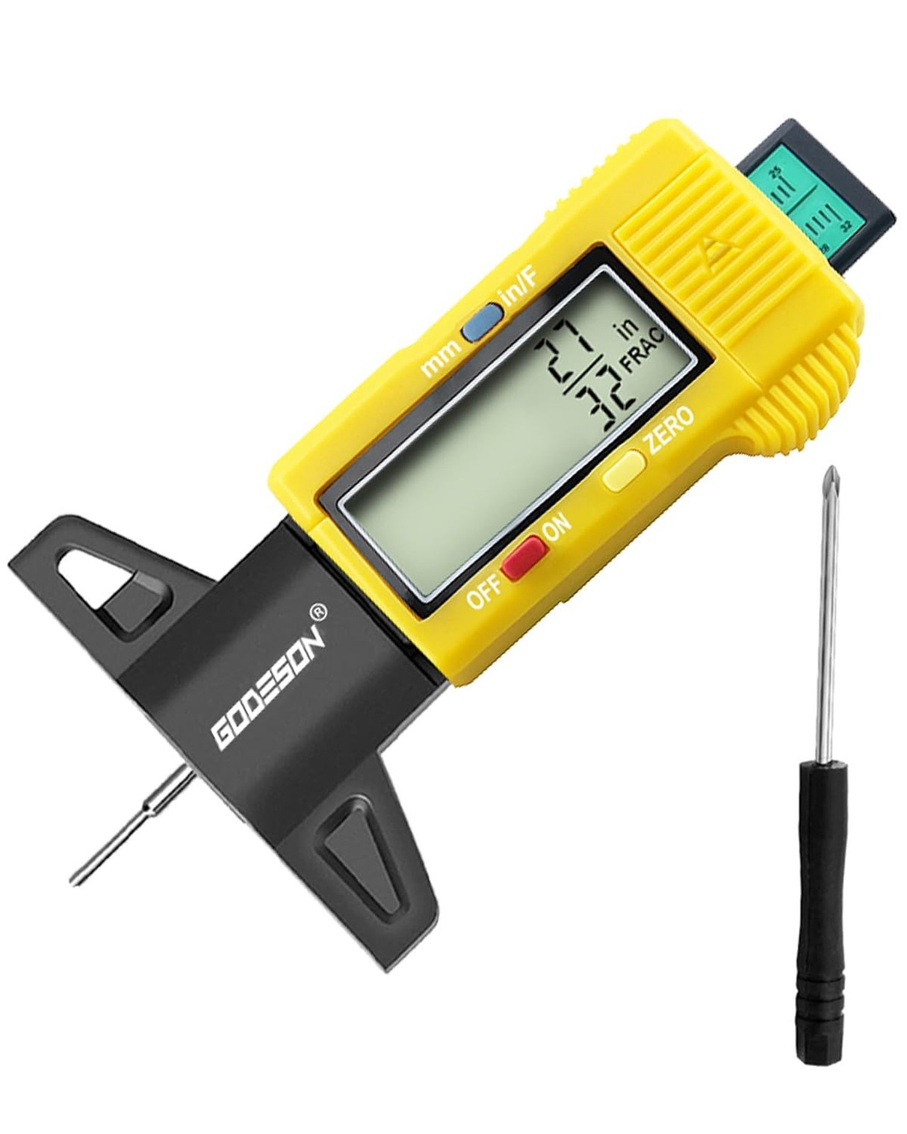 GODESON Yellow Digital Tire Tread Depth Gauge - 3 Modes (32NDS/Decimal Inch/m...