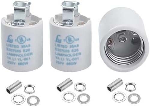 Keyless E26 Porcelain Socket,JNXQWE Ceramic Medium Base Screw Socket with Hic...