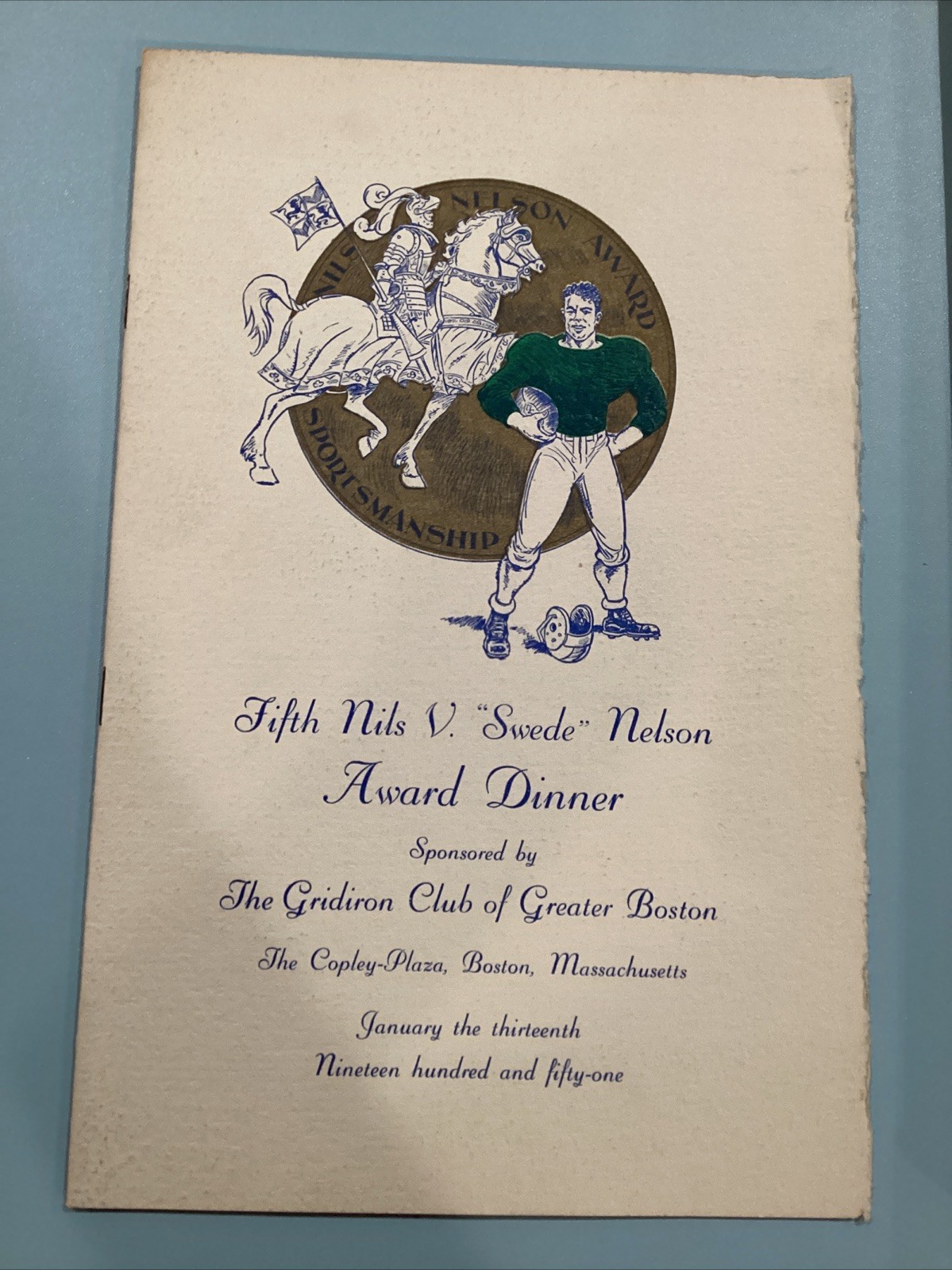1951 Swede Nelson Football Award Dinner Program Bob Williams Univ Notre Dame