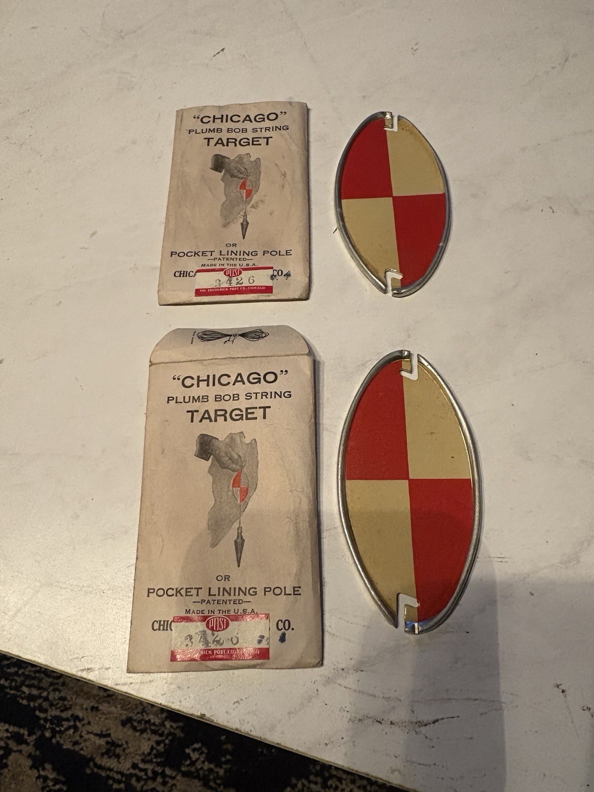 TWO Surveyor's Chicago Steel Tape Co Plumb Bob String Target Pocket Lining Pole