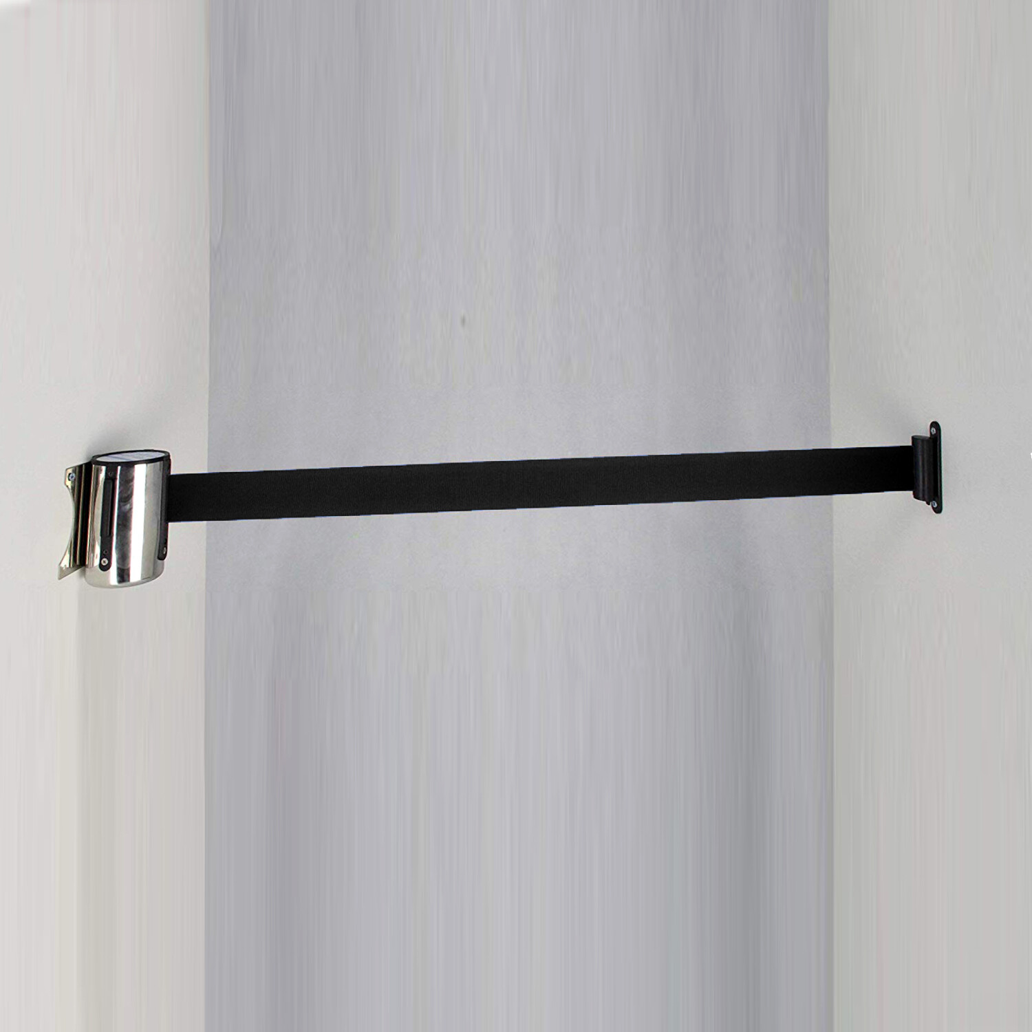 Wall Mount 16ft Retractable Barrier Belt Queue Ribbon Post Strap Rope Stainless
