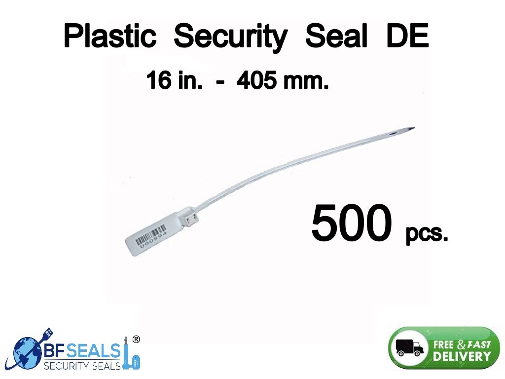 Plastic  Seal DE, 500 pcs, 16" numbered, Barcode, BLUE color,  BF-12DE12