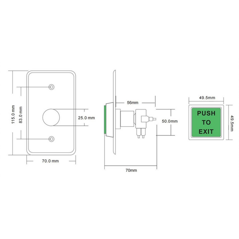 Stainless Steel Push to Exit Button Indoor Green Square Request to Exit Button