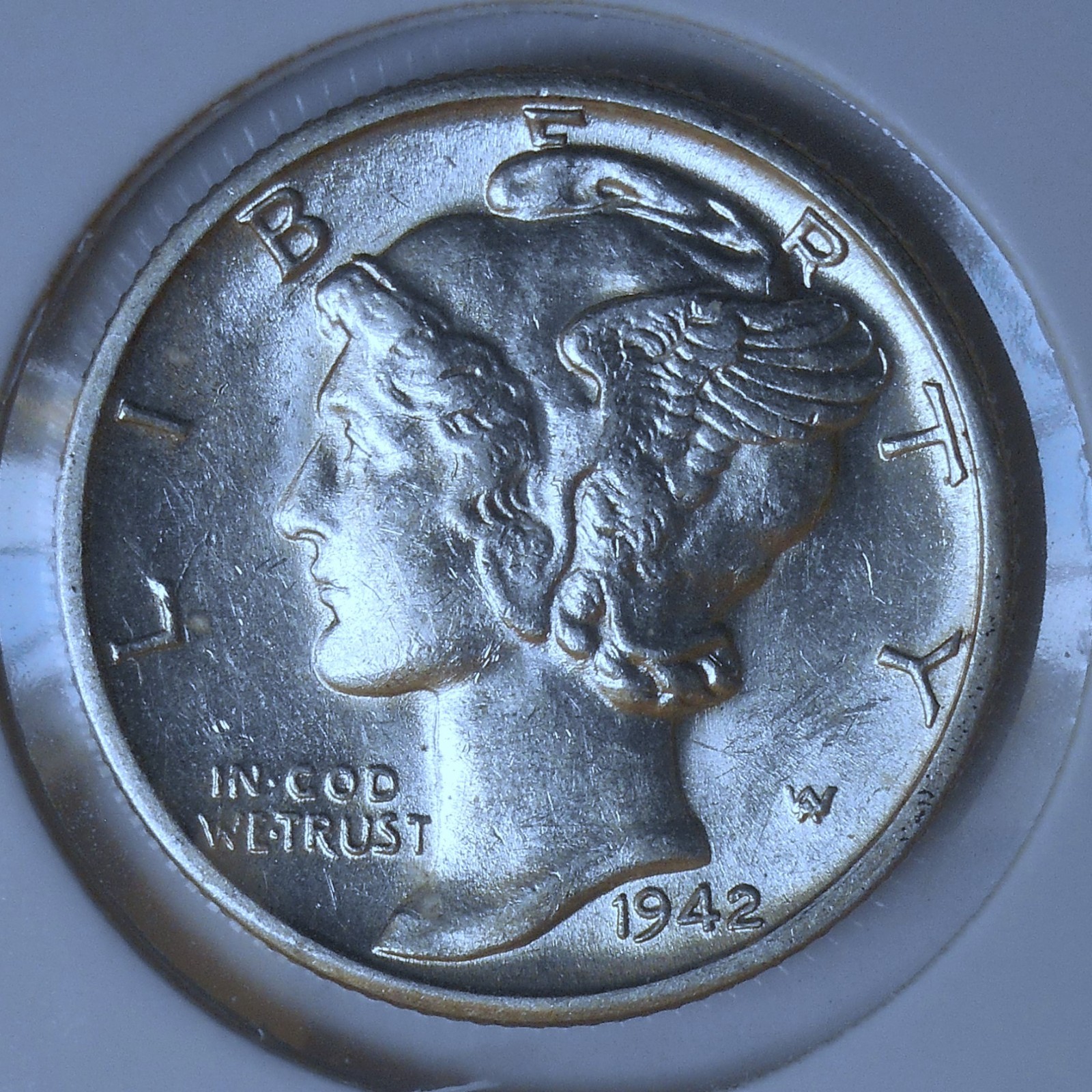 1942-d . Mercury Dime . Choice BU . MS . Original Old Silver . Full Bands