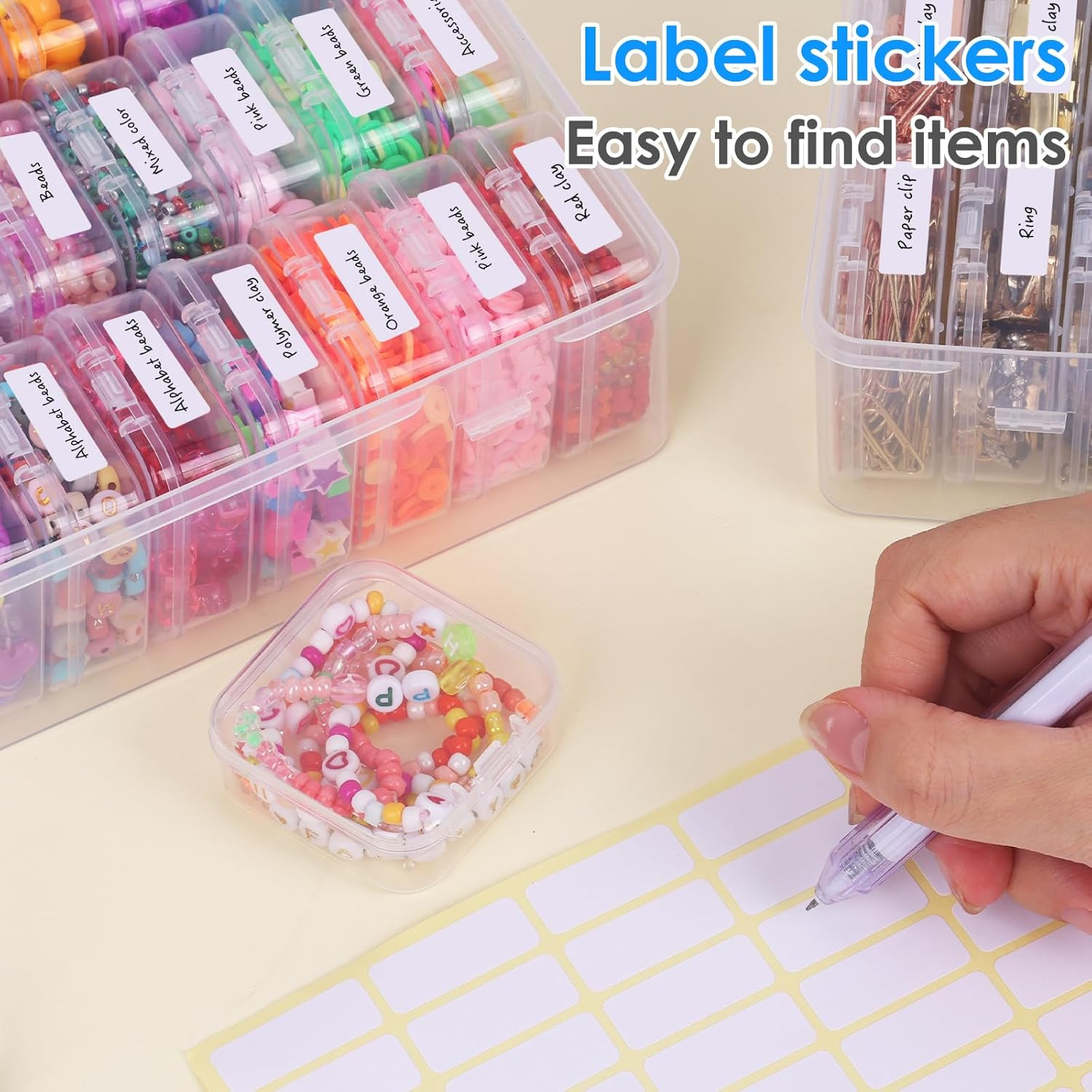Bead Organizer Box, 72Pcs Small Clear Plastic Bead Storage, Mini Craft Storage C