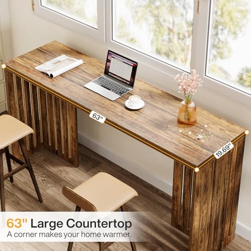 Tribesigns Bar Table, 63-Inch Counter Height Pub Table, Industrial Rustic Brown