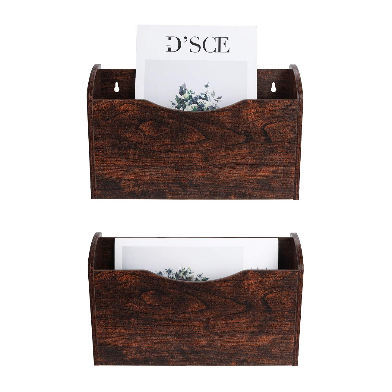 PAG Wall File Holder Wall Mounted Wood Hanging File Organizer for Office, 2 Pock