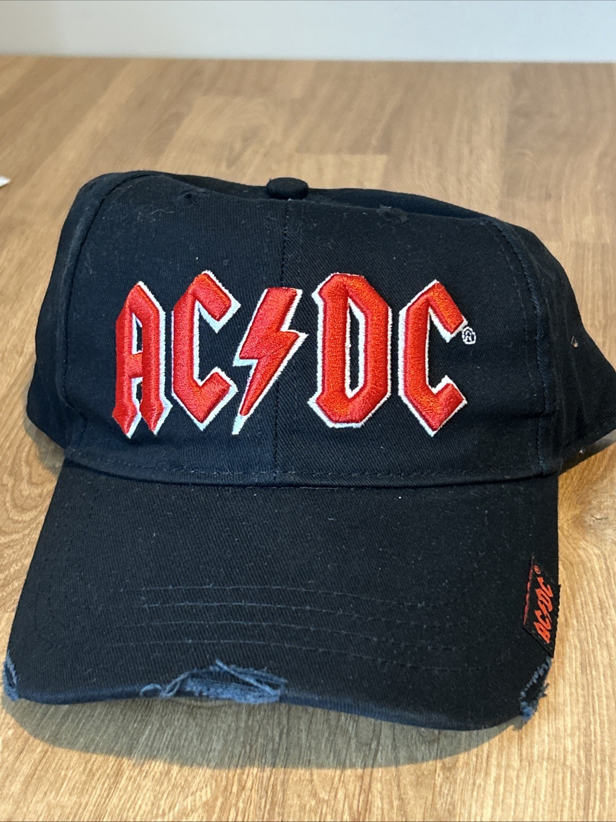 AC/DC Logo Distressed Adjustable Strapback Hat Black W Tags