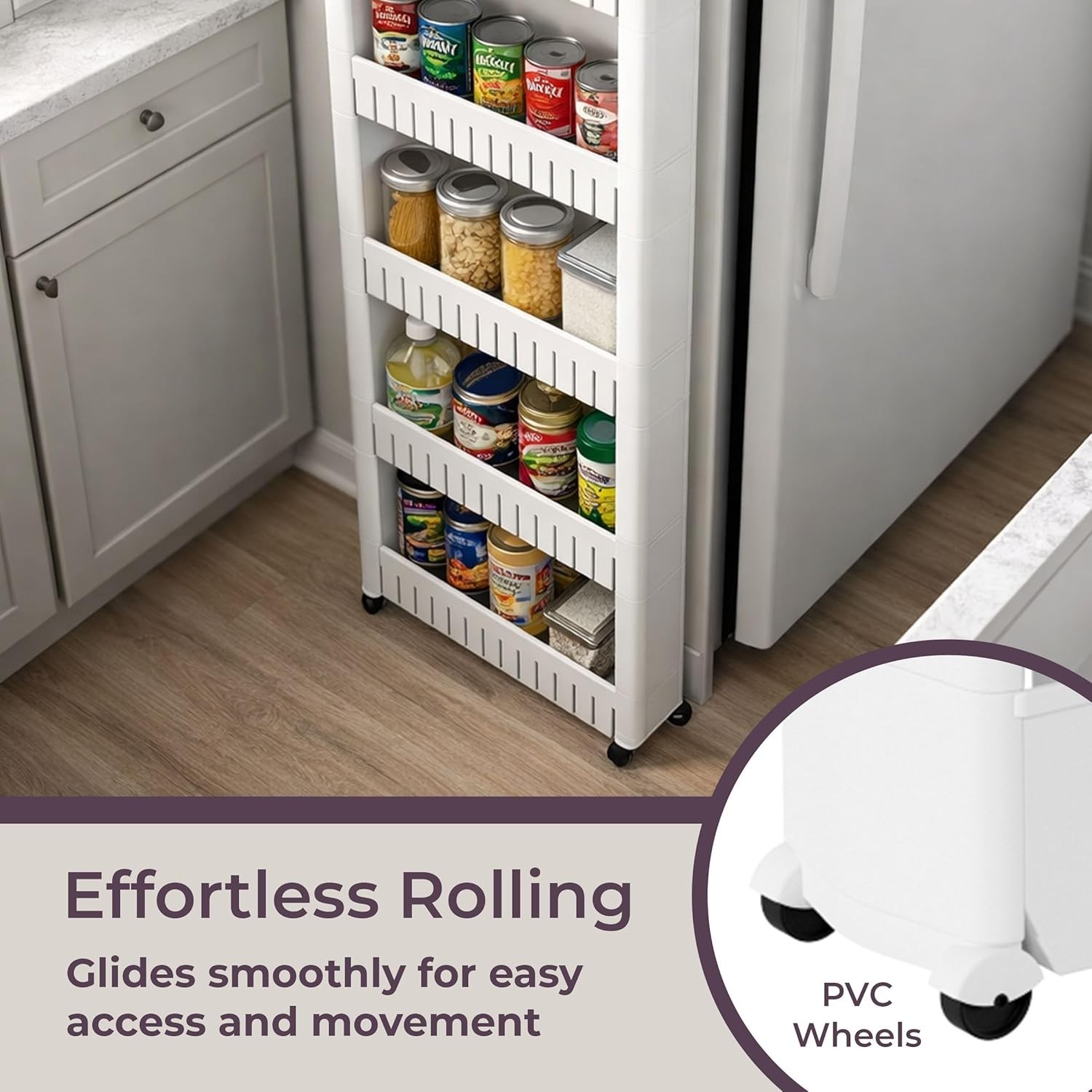 Mobile 5-Tier Slim Storage Tower - Perfect for Tight Spaces & Easy Access