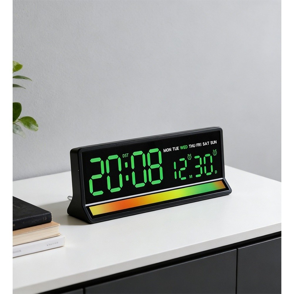 LED Alarm Clock with Sound Sensitivity Microphone Temp Display Calendar USB