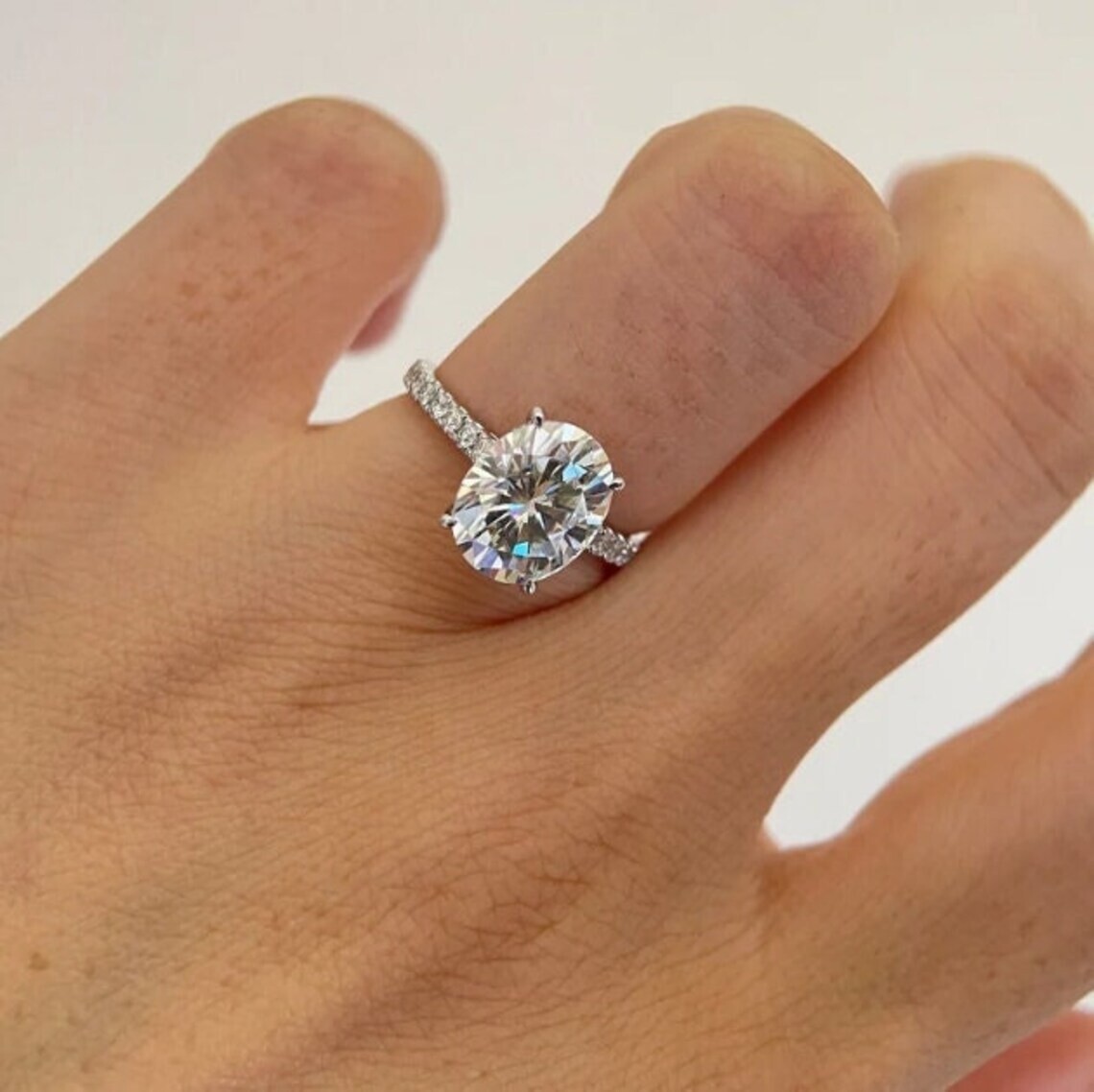 Lab-Created 4.10 Ct Oval Cut White Diamond Wedding Ring 925 Sterling Silver