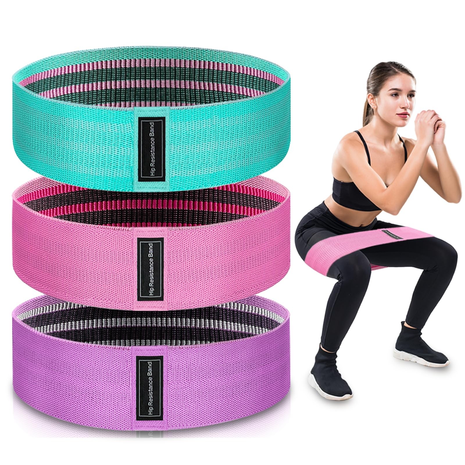 Exercise Bands, 3 Levels Fabric Resistance Bands for Working Out, Pink