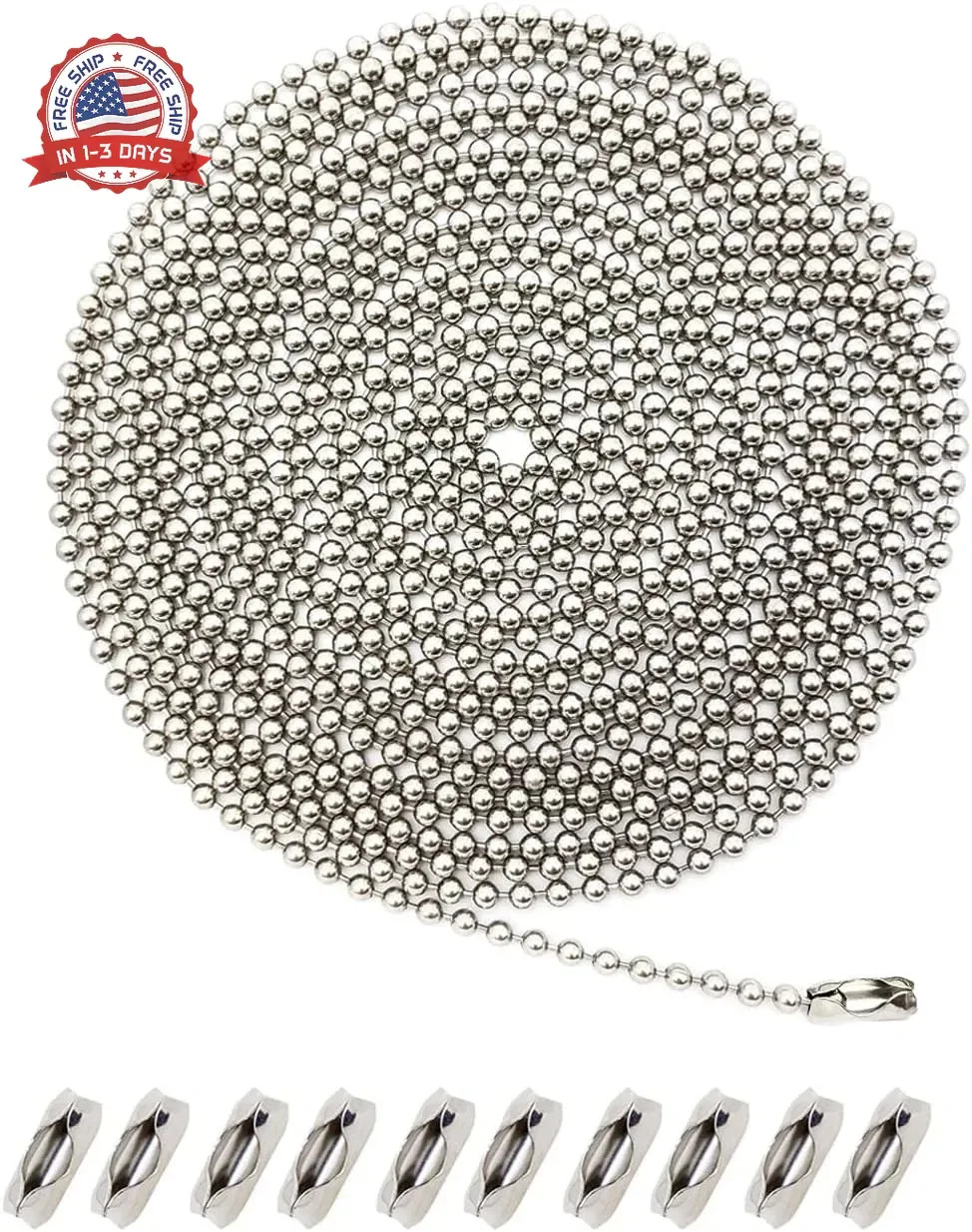 Ceiling Fan Pull Chain 120" Rust-Resistant Stainless Steel 3mm Ball Chain Cord w