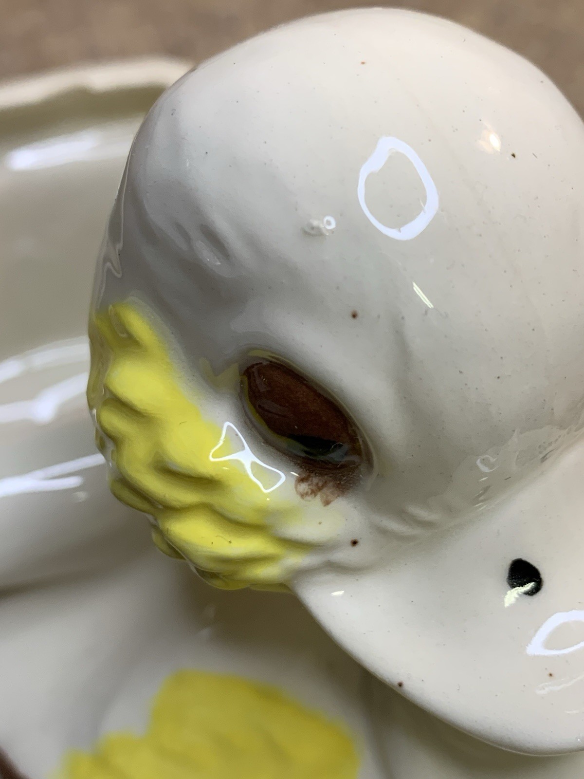 Vtg MCM Glazed Ceramic Duck Pulling Cart Planter - READ