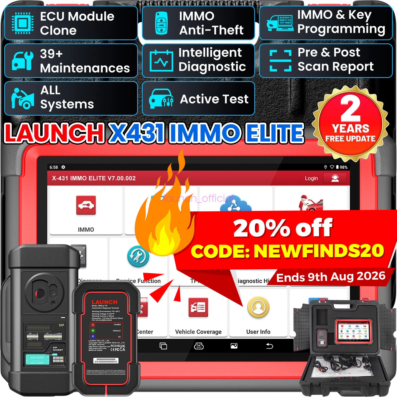 LAUNCH X431 IMMO Elite PLUS Key Programming Tool Diagnostic Scanner ECU Clone