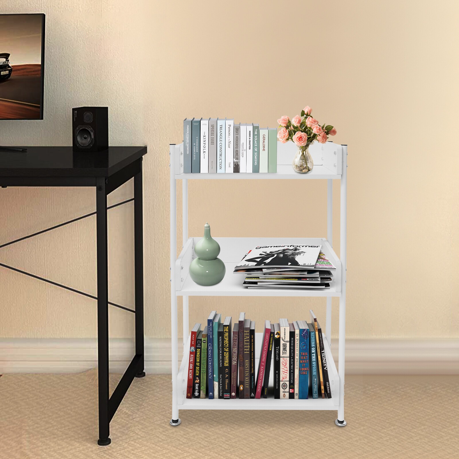3 Tier Portable Bookshelf Bookcase For Small Space Dorm Open Three Shelf Display