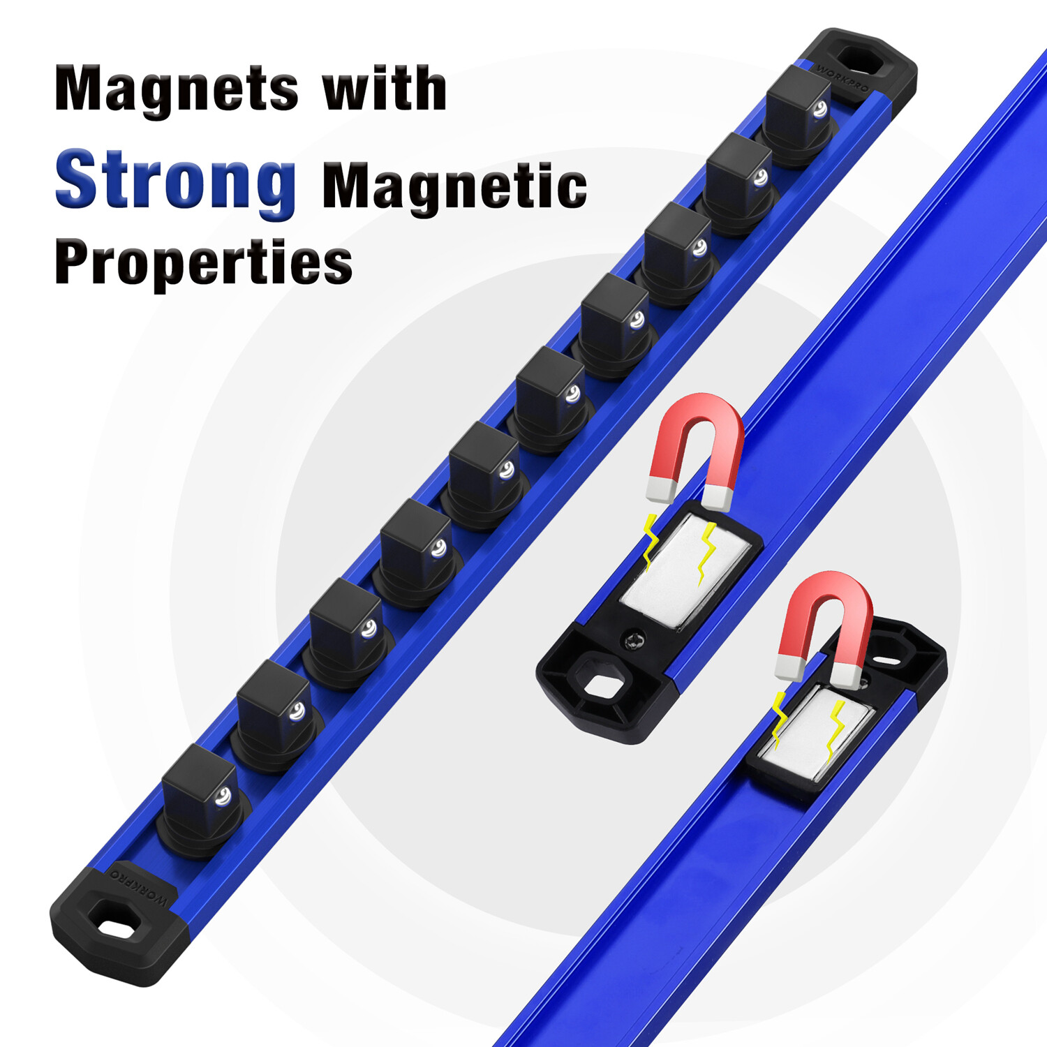 WORKPRO 3/8 Drive Magnetic Socket Organizer Socket Rail Heavy Duty Socket Holder