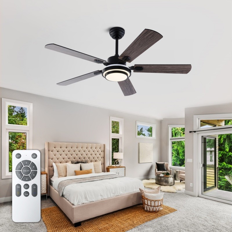 52" Modern Wood Ceiling Fan with Light 5 Double Sided Blade Reversible Remote