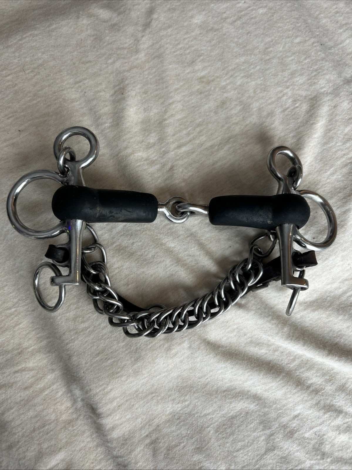Snaffle Mouth Jointed RUBBER Pelham WITH CHAIN & Keeper 5" (SOME RUBBER CHEWED)