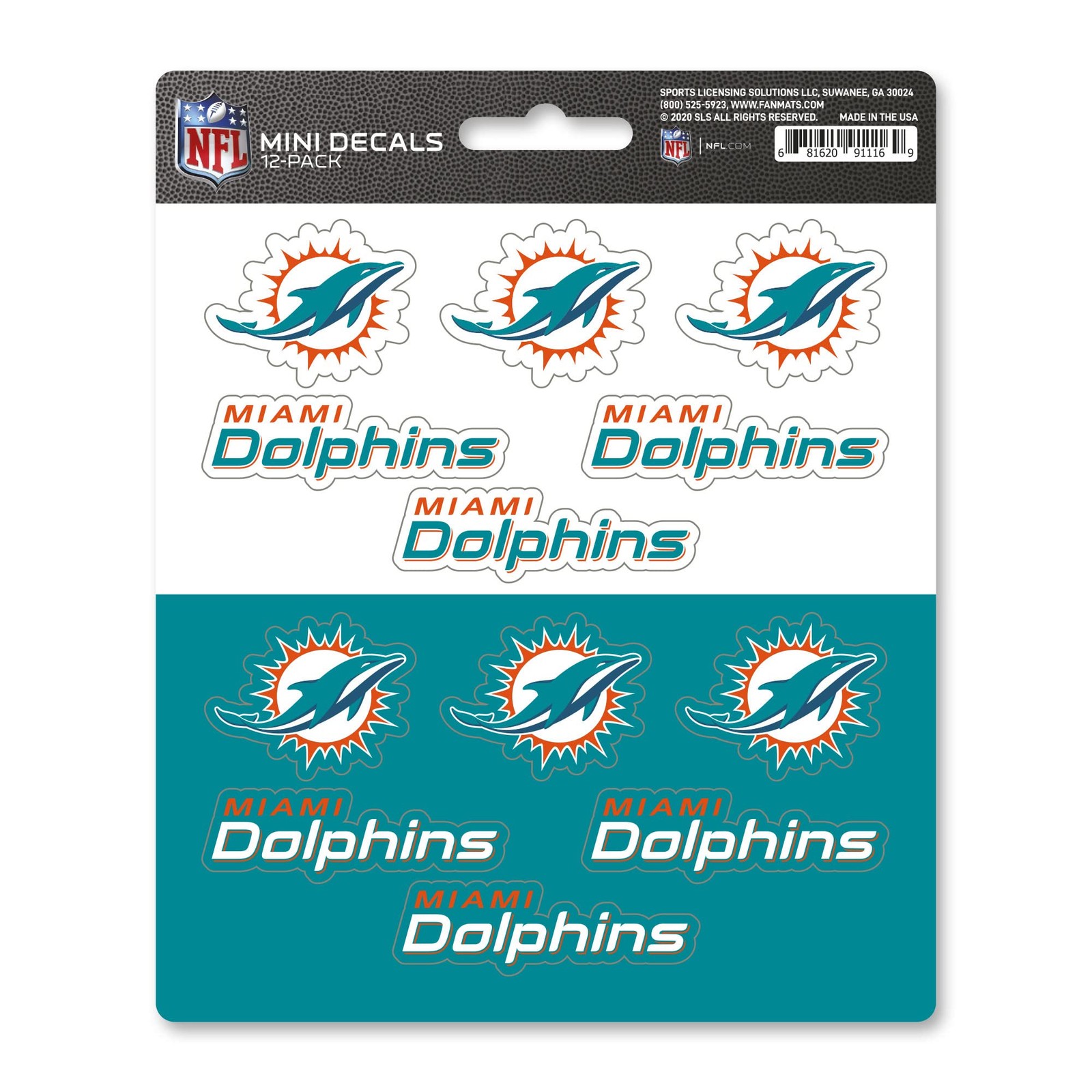 FANMATS 61125 Miami Dolphins 12 Count Mini Decal One Size, Team Colors