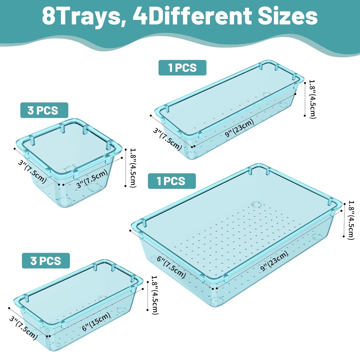 WOWBOX 8 PCS Plastic Drawer Organizer Set, 4 Sizes Desk Drawer Organization and