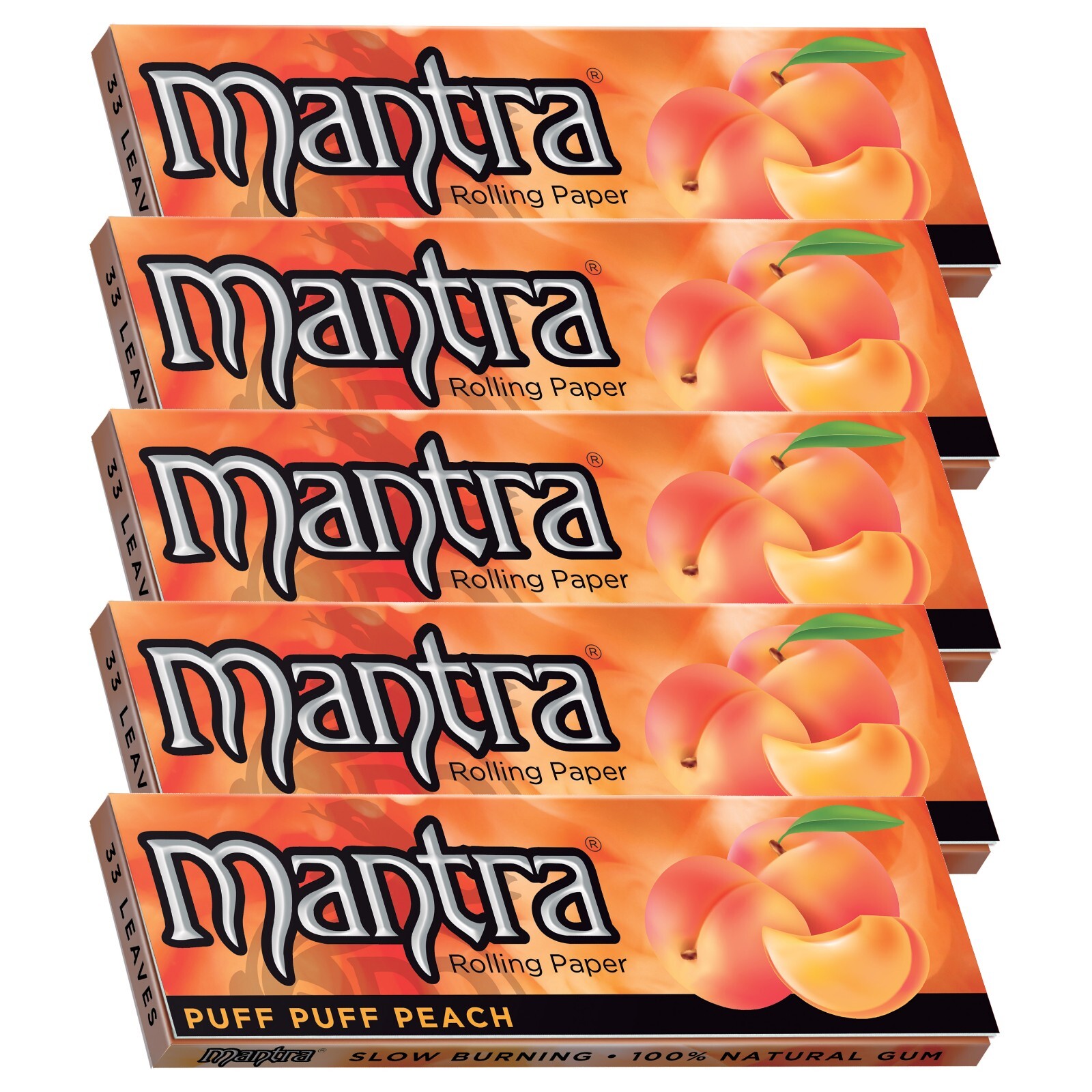 Mantra Papers Peach Flavored Rolling Paper 33 Leaves Each (5 Booklets)