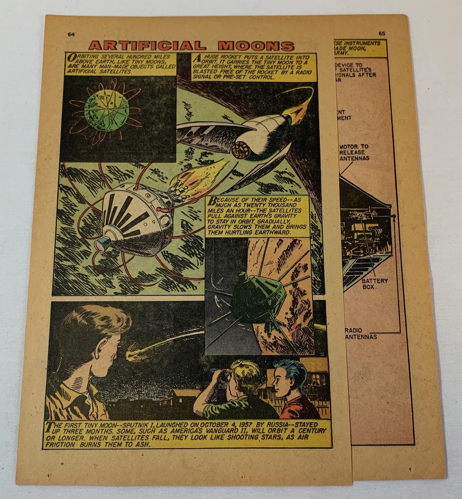 1960 three page cartoon story ~ ARTIFICIAL MOONS story of satellites