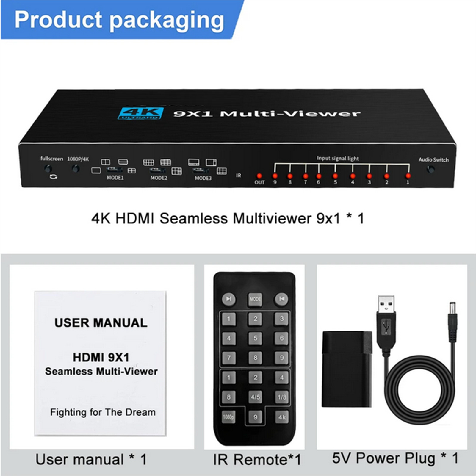 4K30hz 9x1 HDMI-Compatible Multiviewer 1080P Screen Multi Viewer Seamless Switch