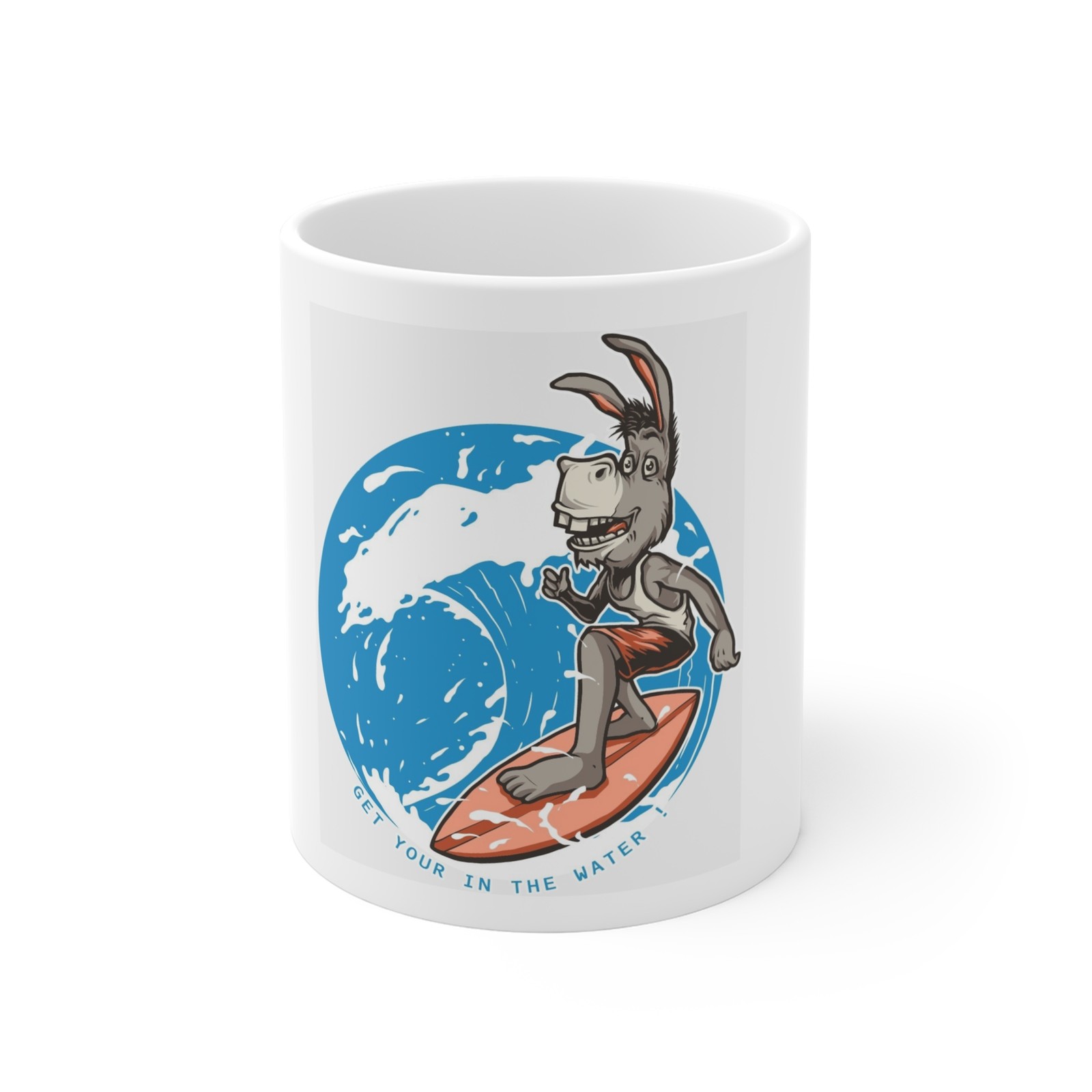 Surfing Donkey Mug | Wave Illustration, Beach Coffee Cup