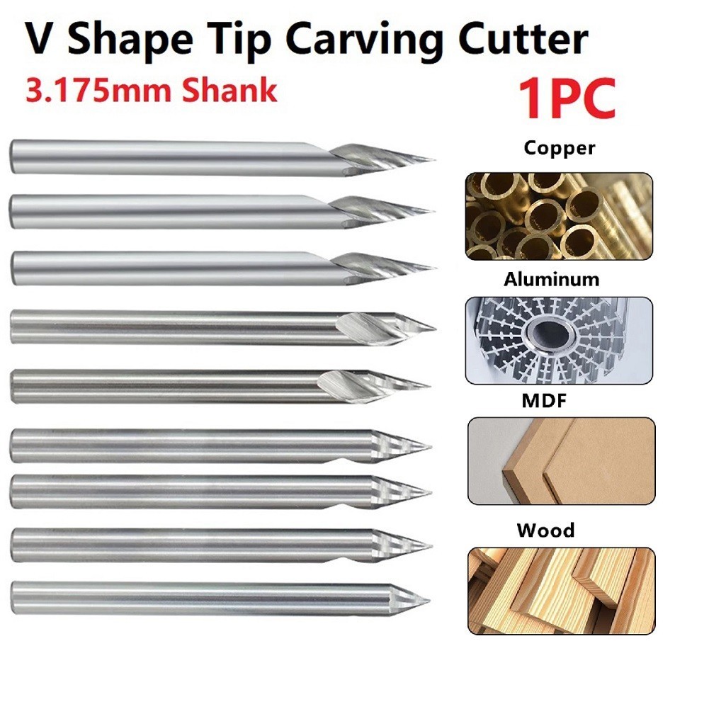 Bright Bit Engraving No Burrs 1/8'' Shank 20/30/45/60 Degrees 3D