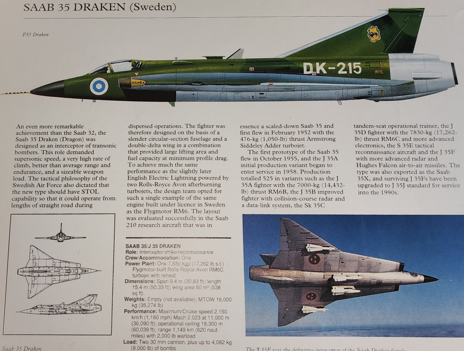 Saab Draken Aviation Picture Out of Print Aircraft Sheet Wall Art Display